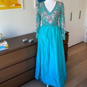 VINTAGE 100% Silk Hand Beaded Victoria Royal gown